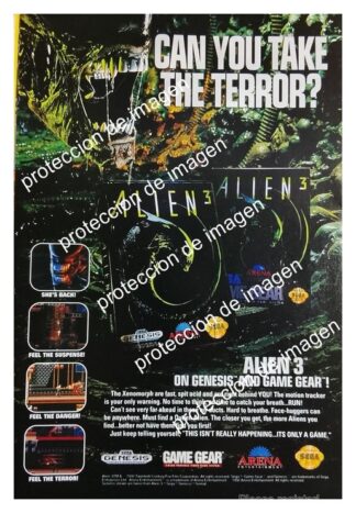 AFICHE RETRO. SEGA GENESIS PRESENTA. VIDEO JUEGO ALIEN 3. 1992