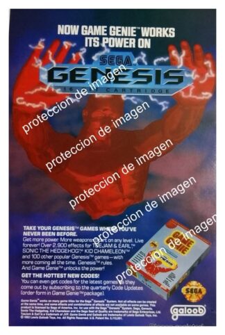 AFICHE RETRO. SEGA GENESIS LANZA LOS CARTUCHOS GAME GENIE 1992