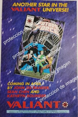 AFICHE RETRO. COMICS VALIANT PRESENTA. RAI AND THE FUTURE FORCE 1992