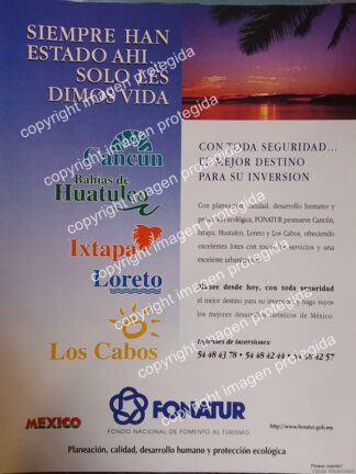 AFICHE PUBLICITARIO RETRO. TURISMO FONATUR. DESTINOS TURISTICOS 1990s