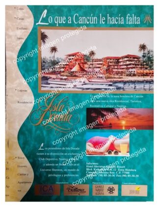 AFICHE PUBLICITARIO RETRO. NACE LA COLONIA. ISLA DORADA, CANCUN 1991 GRUPO ICA