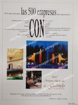 AFICHE PUBLICITARIO RETRO. HOTEL ANTIGUA HACIENDA GALINDO 1993