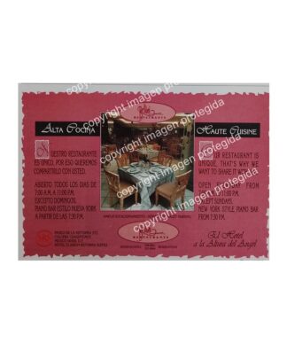 PUBLICIDAD RETRO. RESTAURANTE BELINI 1993 D.F