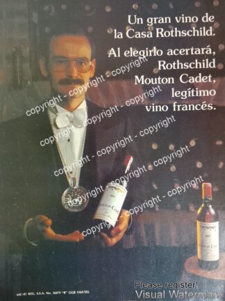 Cartel publicitario retro VINOS ROTSCHILD MOUTON CADET 1978