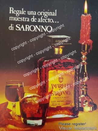 Cartel de publicidad retro LICOR AMARETTO DI SARONNO 1978