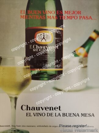 Cartel de publicidad retro VINO. CHAUVENET 1979