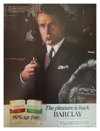 Cartel de publicidad retro CIGARROS BARCLAY 1982