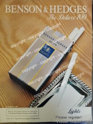 Cartel de publicidad retro CIGARROS BENSON 100s 1981