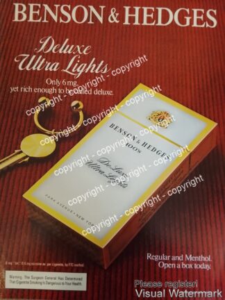 Cartel de publicidad retro CIGARROS BENSON & HEDGES 1982