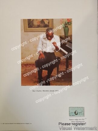 Cartel de publicidad retro American express y Ray Charles 1987