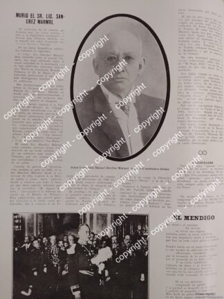AFICHE ANTIGUO. MUERE MANUEL SANCHEZ MARMOL 1912 ESCRITORES PERIODISTAS