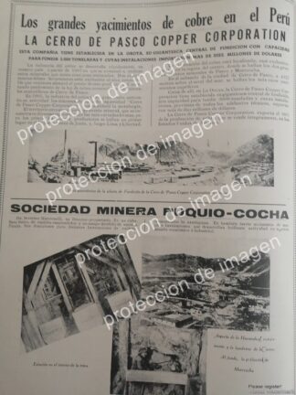 PUBLICIDAD ANTIGUA DE PERU, PASCO COPPER CO. Y POQUIO COCHA 1936