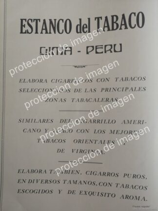 CARTEL DE PUBLICIDAD ANTIGUA DE PERU, ESTANCO DEL TABACO 1936. LIMA