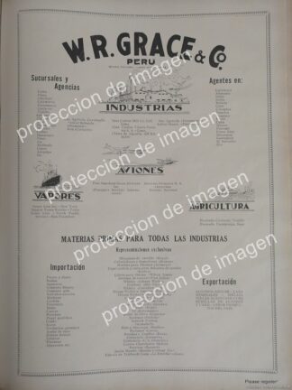 CARTEL DE PUBLICIDAD ANTIGUA DE PERU, GRUPO W.R. GRACE CO. 1936