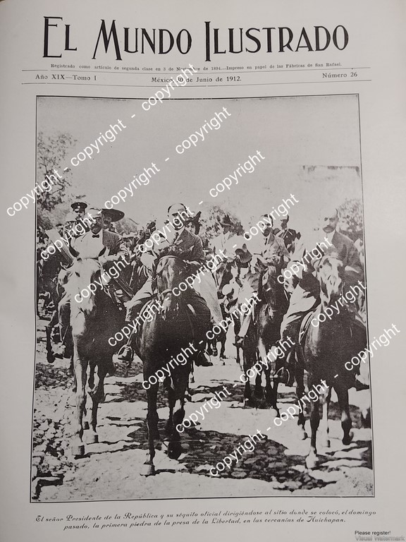 PORTADA ANTIGUA. FRANCISCO I MADERO Y SU GABINETE EN HUICHAPAN, INICIOS DE LA PRESA LIBERTAD /LDM, POLITICOS