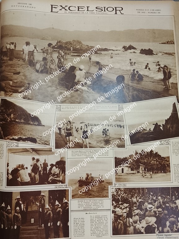 AFICHE ANTIGUO. PORTADA ANTIGUA, PLAYAS DE ACAPULCO 1932 LDM