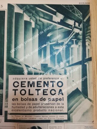 CARTEL PUBLICIDAD ANTIGUA. CEMENTO TOLTECA 1932 POR. JORGE GONZALES CAMARENA /PINTORES