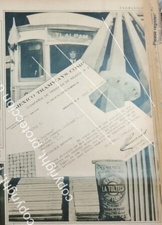 AFICHE ANTIGUO. CEMENTOS TOLTECA Y EL TRANVIA DE TLALPAN 1932