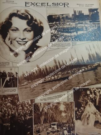 AFICHE ANTIGUO. CARRERA DE CANOAS EN XOCHIMILCO Y FUNERAL DE LEONOR LLORENTE DE CALLES 1932