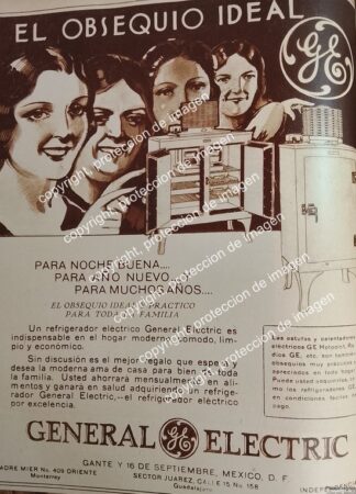 PUBLICIDAD ANTIGUA REFRIGERADOR GENERAL ELECTRIC 1932 / RARO