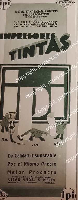 AFICHE ANTIGUO. VILAR HERMANOS Y MEJIA S.A TINTAS IPI Y RAJOJU 1932 /RARISIMO