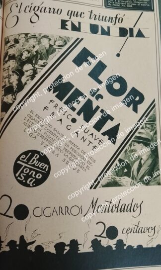 AFICHE ANTIGUO. CIGARROS FLOR DE MENTA. CIGARRERA EL BUEN TONO S.A 1932