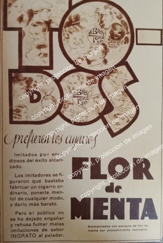 AFICHE ANTIGUO. CIGARROS FLOR DE MENTA. CIGARRERA EL BUEN TONO S.A 1932 N2