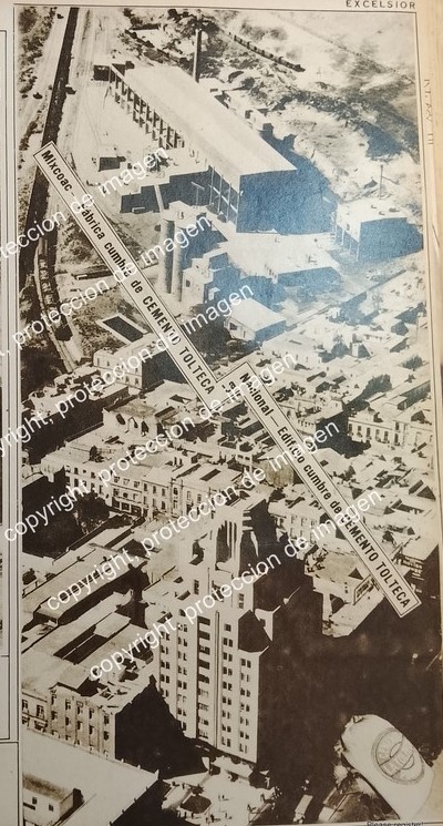 AFICHE ANTIGUO. CEMENTO TOLTECA Y EL PRIMER RASCACIELOS 1932 SEGUROS LA NACIONAL