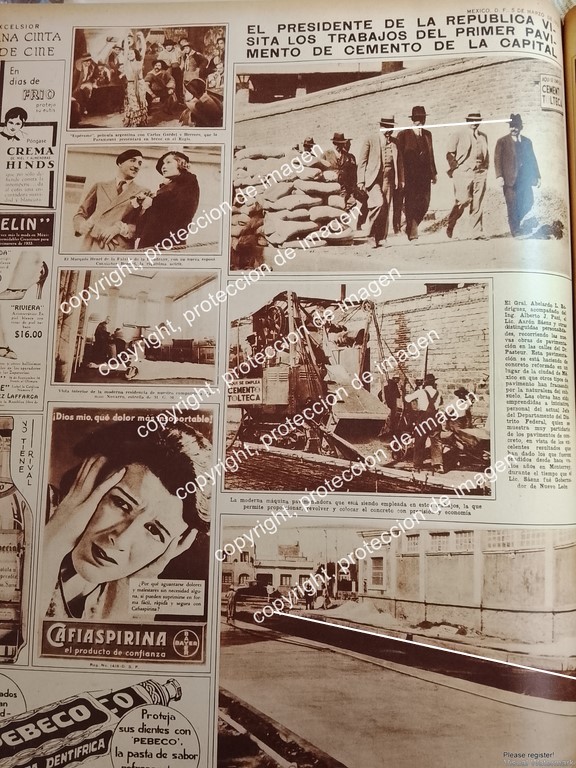AFICHE ANTIGUO. EL PRESIDENTE VISITA LA PRIMER CALLE PAVIMENTADADEL D.F 1933