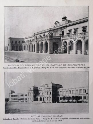 GRABADO ANTIGUO COLEGIOS MILITARES Y SUS RELOJES 1924