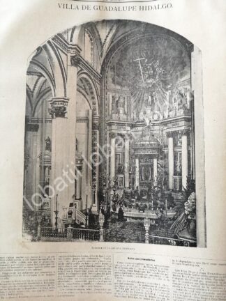 GRABADO ANTIGUO 1894 COLEGIATA DE LA BASILLICA DE GUADALUPE / RLG