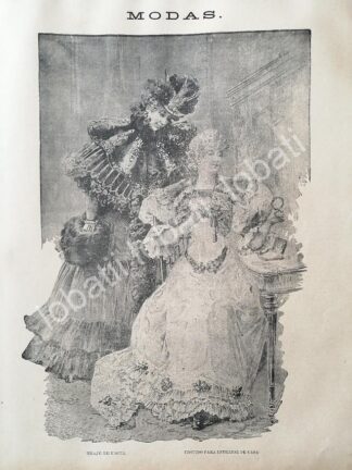 GRABADO ANTIGUO 1895 MODAS ANTIGUAS TRAJE Y VESTIDO DE VISITA