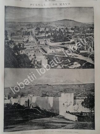 GRABADO ANTIGUO 1895 CIUDAD DE PUEBLA & FUERTE DE LORETO /LDM