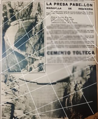 AFICHE ANTIGUO. CEMENTOS TOLTECA CONSTRUCCION DE LA PRESA DE PABELLON, AGUASCALIENTES 1932