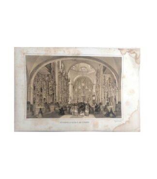 GRABADO ANTIGUO ORIGINAL 1857 IGLESIA DE SAN FERNANDO. SIGLO 19. DE JOSE DECAEN