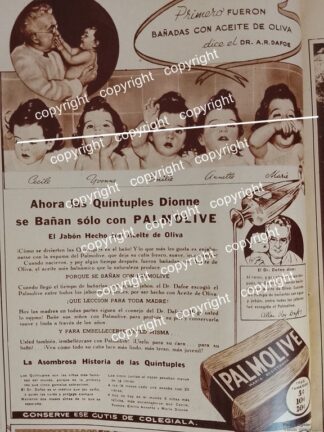 AFICHE ANTIGUO 1938 PALMOLIVE Y LAS QUINTILLIZAS DIONNE POLEMICA CAMPAÑA N3