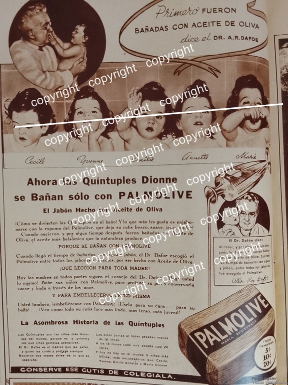 AFICHE ANTIGUO 1938 PALMOLIVE Y LAS QUINTILLIZAS DIONNE POLEMICA CAMPAÑA
