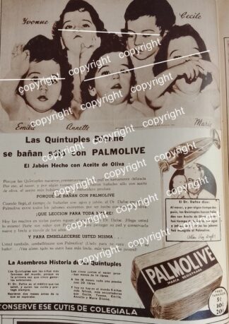 AFICHE ANTIGUO 1938 PALMOLIVE Y LAS QUINTILLIZAS DIONNE POLEMICA CAMPAÑA N4