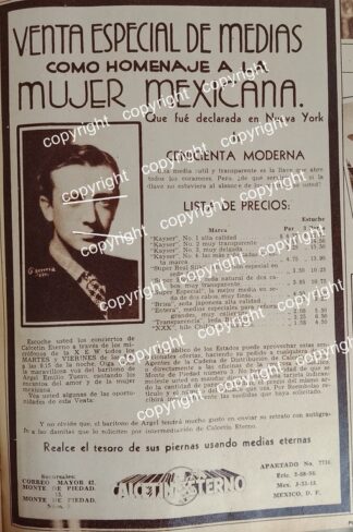 AFICHE ANTIGUO. CALCETIN ETERNO Y EMILIO TUERO CONCIERTOS RADIOFONICOS XEW 1938 SUPER RARO