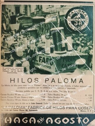 AFICHE ANTIGUO, FABRICA DE HILOS LA PALOMA 1933 SUPER RARO