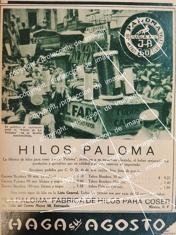 AFICHE ANTIGUO, FABRICA DE HILOS LA PALOMA 1933 SUPER RARO