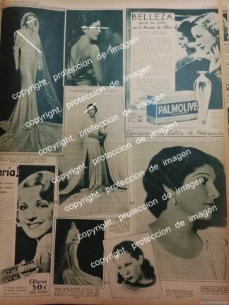 AFICHE ANTIGUO. BODA. COVARRUBIAS PANI (CONSUELO PANI) 1933. VESTIDO DE MARIA PAVIGNANI. COLGATE PALMOLIVE Y MAS ASM