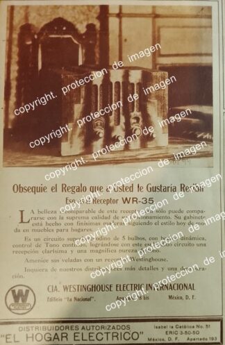 PUBLICIDAD ANTIGUA RADIOS WESTINGHOUSE WR-35 1933 / N4