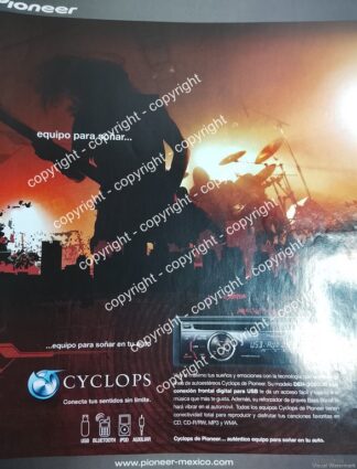Cartel publicitario vintage. AUTO STEREOS PIONEER CYCLOPS 2009