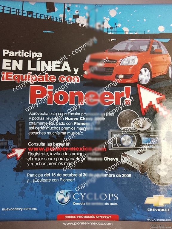 Cartel publicitario vintage. AUTO STEREOS PIONEER CYCLOPS 2005
