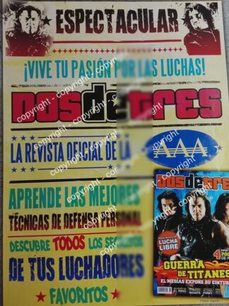 Cartel publicitario vintage. LA TRIPLE A /AAA ANUNCIA REVISTA DOS DE TRES 2008 /LUCHA LIBRE