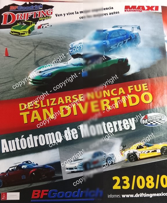 Afiche de publicidad retro. CONCURSO DE ARRANCONES BF GOODRICH 2008 AUTODROMO MONTERREY /AUTOS