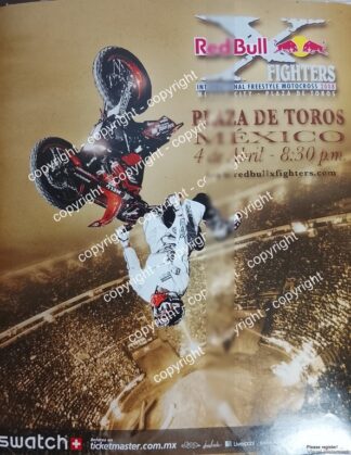 Afiche de publicidad retro. FESTIVAL MOTOCROSS RED BULL FIGHTERS 2008 PLAZA DE TOROS MEXICO