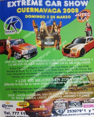 Afiche de publicidad retro. EXTREME CAR SHOW CUERNAVACA 2008 /AUTOS