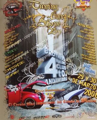 Afiche de publicidad retro. TUNING CAR SHOW 2008. BROTHERS RACING CLUB /RARO